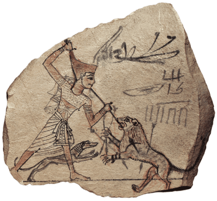 Ancient Pharaoh and his Canis Lupus Familiaris Dog hunting together