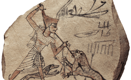 Ancient Pharaoh and his Canis Lupus Familiaris Dog hunting together